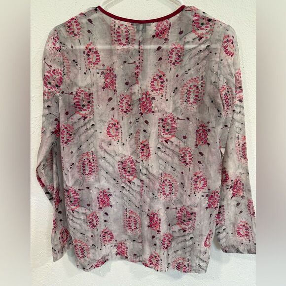 Theory Floral Pink Sheer Silk Cotton Blend Tunic Top S/P EUC - Picture 3 of 5